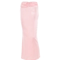 Falda larga de satén rosa con cintura plisada y silueta de sirena elegante hasta el suelo - L / Rosa