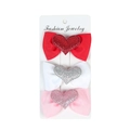 Lot de 3 barrettes à nœud en rouge, blanc et rose avec des cœurs à paillettes - Cœur de la Saint-Valentin (3pcs) / Saint-Valentin