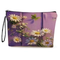Floral makeup bag with white daisies and butterflies on purple wood texture pattern - Daisy Butterfly Purple Wood Grain (Style 4) / 17*25cm With Webbing
