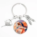 Silver ballet dancer keychain with glass art pendant and ballerina shoes charms - Watercolor Artistic