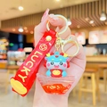 Creative blue and red astronaut keychain with lucky dragon charm and liquid glitter - Dragon Ingot Quicksand-Fortune Plate