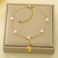 Tobillera dorada con dijes de delfín y estrella de mar con perlas - Estilo de Estrella de Mar de Delfín de Perla (KJ4493-SXSJ)