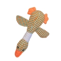 Orange and blue checkered goose plush dog toy with squeaker and durable corduroy fabric - Orange