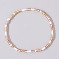 Minimalist beaded bracelet with alternating white, pink, and golden beads on elastic cord - Light Pink White Gold