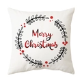White square Merry Christmas pillow case with red buffalo plaid lettering and wreath - Style 32 / 18x18 Inch