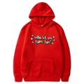 Red oversized hoodie with 'Who let me' print and kangaroo pocket for a streetwear style - Red