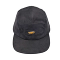 Classic black cotton camper hat with yellow skateboard embroidery and curved brim visor - Black
