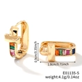 Detailed view of gold U-shaped earrings with colorful square stones and size specs - Gold/Multicolor Zirconia