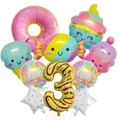 Ice cream doughnut party balloon set with number 3 for sweet birthday decorations - Number 3 Style