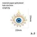 Gold plated evil eye pendant charm with cubic zirconia, 22x25mm DIY jewelry accessory - Sunflower Blue Eye Pendant Only (A-3)
