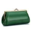 Elegante bolso de mano de cuero verde con marco de metal vintage y cierre de bola - Verde