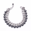Détail du bracelet double couche en acier inoxydable et perles grises pour hommes - Hématite (Gris Foncé)