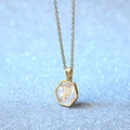 Golden hexagonal necklace with white shell inlay featuring the letter P pendant - Letter P