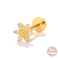 Gold S925 sterling silver flower cartilage stud earring with sparkling cubic zirconia petals - Single Gold-Beaded Flower