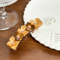 Brown tortoise shell banana hair clip with five sparkling rhinestone flower accents - Brown
