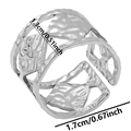 Detailed view of silver hammered texture ring with geometric cutout and size dimensions - Silver