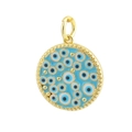 Dettaglio ciondolo occhio del male placcato oro 18K con smalto blu e zirconi micro pavé - 01-Ciondolo Rotondo Malocchio Blu