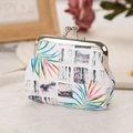Small white coin purse with abstract block patterns and colorful palm leaf prints - 5# Multicolor
