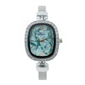 Elegant women's quartz watch with turquoise marble dial and silver mesh band - Green