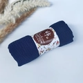 Navy blue pleated cotton viscose scarf roll with handcrafted floral wrap band - Style #12