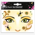 Face art decor with golden glitter bee and green gem floral stickers for party makeup - Bee