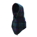 Winter thermal fleece hood with blue and green plaid pattern and integrated face mask - One Size / Green Plaid