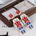 Creative Nutcracker soldier earrings with colorful enamel finish and rhinestone details - Red Blue White Orange