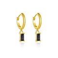 S925 sterling silver gold hoop earrings featuring rectangular black gemstone pendants - 925 Silver / Gold Black Stone