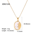 Detail of golden oval pendant with white shell inlay and sun design including dimensions - Oval Sun Style (JDN21244)