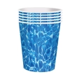 Detail of stacked disposable paper cups with blue ocean wave patterns for party decor - Wave Pattern Paper Cups