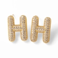 Gold-plated letter H stud earrings with sparkling cubic zirconia pave setting - Letter H