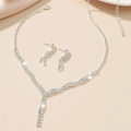 Funkelndes Silbernes Strass-Halsketten- und Ohrring-Set für Brauthochzeiten und Abendpartys - Y-Form Quaste Stil