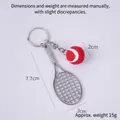 Mini red tennis ball keychain with silver racket pendant for sports gift souvenirs - 2cm Small Red Tennis Ball + Silver Racket