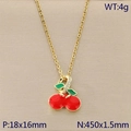 Elegante collana a ciliegia dorata con ciondolo rosso e foglia verde per donna - Ciliegia con Strass (KN292056-Z)