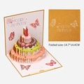 Tarjeta 3D pop-up de cumpleaños con pastel de colores y mariposas con purpurina - Dorado
