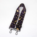 Detail of adjustable purple leopard print wide bag strap with gunmetal lobster clasps - Purple Gunmetal Buckle