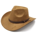 Classic brown faux suede western cowboy hat with studded band and curved brim on white - M(56-58cm) / Khaki Faux Suede