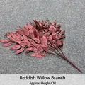 Artificial red willow branch for wedding decor, 5-fork silk leaves in deep vintage red - Red