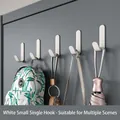 Set of 5 white carbon steel adhesive hooks for wall mounting without drilling - 5 Pieces Pack / Slim Carbon Steel / Moonlight White