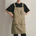 Grembiule da lavoro kaki impermeabile con spalline a H e tasche per caffè o cucina - Cachi