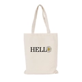 Cream canvas tote bag with black HELLO print and yellow daisy flower detail - Creative HELL Daisy-HELLO