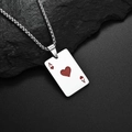 Silver stainless steel box chain necklace with Ace of Hearts playing card poker pendant - Ace of Hearts (Keel Chain) / Silver