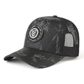 Modische schwarze Trucker-Mütze mit Schlangenmuster-Schirm und Metall-Leoparden-Logo - L(58-60cm) / Schwarz