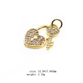 Golden heart lock and key charm with micro-pave cubic zirconia for bracelets - Style 9