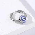 Einzelner Edelstahl-Ohrring mit einem blau-weißen Evil-Eye-Perlenanhänger für Damen - Stahl-Blau