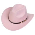 Pink western cowboy hat with black faux leather band and gold buckle on a white background - M (56-58cm) / Pink (169-O)