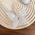 Elegant white butterfly hair claw clip with marble texture and silver metal spring - 6.5cm / Gem White