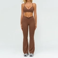 Completo yoga marrone caffè con reggiseno a V e pantaloni svasati con incrocio a V - Taglia S / Top E Pantaloni / Reggiseno + Pantaloni a Zampa / Caffè