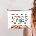Detail of canvas toiletry bag with zipper and colorful Emergency Snacks print - Emergency Snacks Style (jiayingpbb0128)