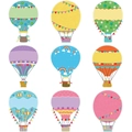 Set of 9 colorful hot air balloon paper cutouts with rainbow and star patterns for DIY - Colorful Hot Air Balloon (9Pcs/Set)